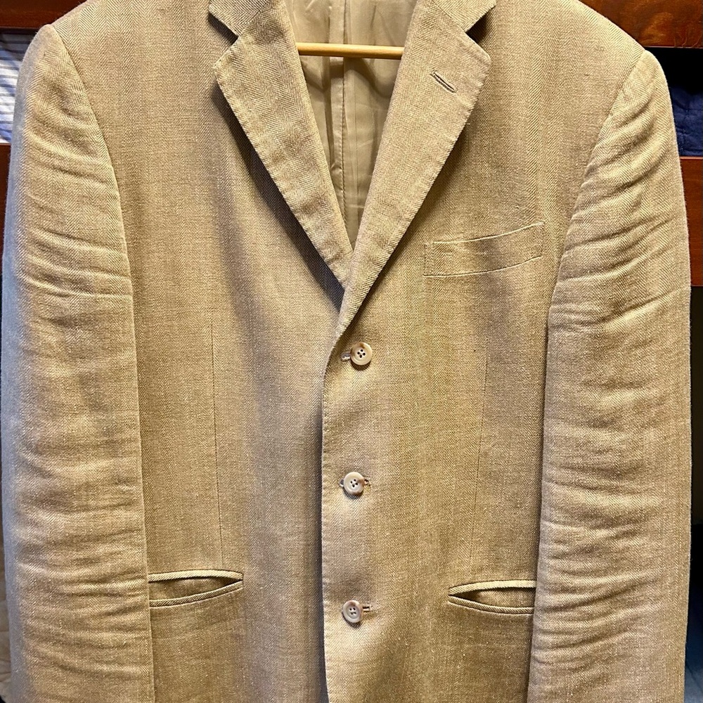Men's 3-Button Polo Ralph Lauren Linen/Silk Tan Blazer 40R Italy